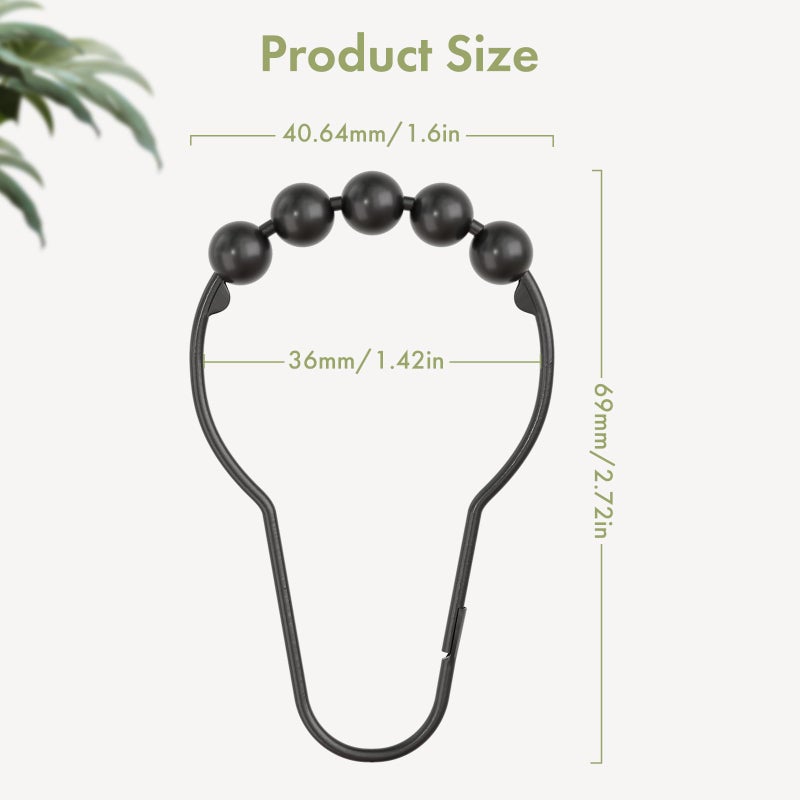 Amazer Black Shower Curtain Hooks, Amazer Shower Curtain Hooks, Shower Hooks for Shower Curtain, Decorative Shower Curtain Hooks Rust Proof Stainless Steel Shower Curtain Hooks Set of 12 - Image 3